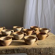 11 tasses à café vintage en grès mat brut