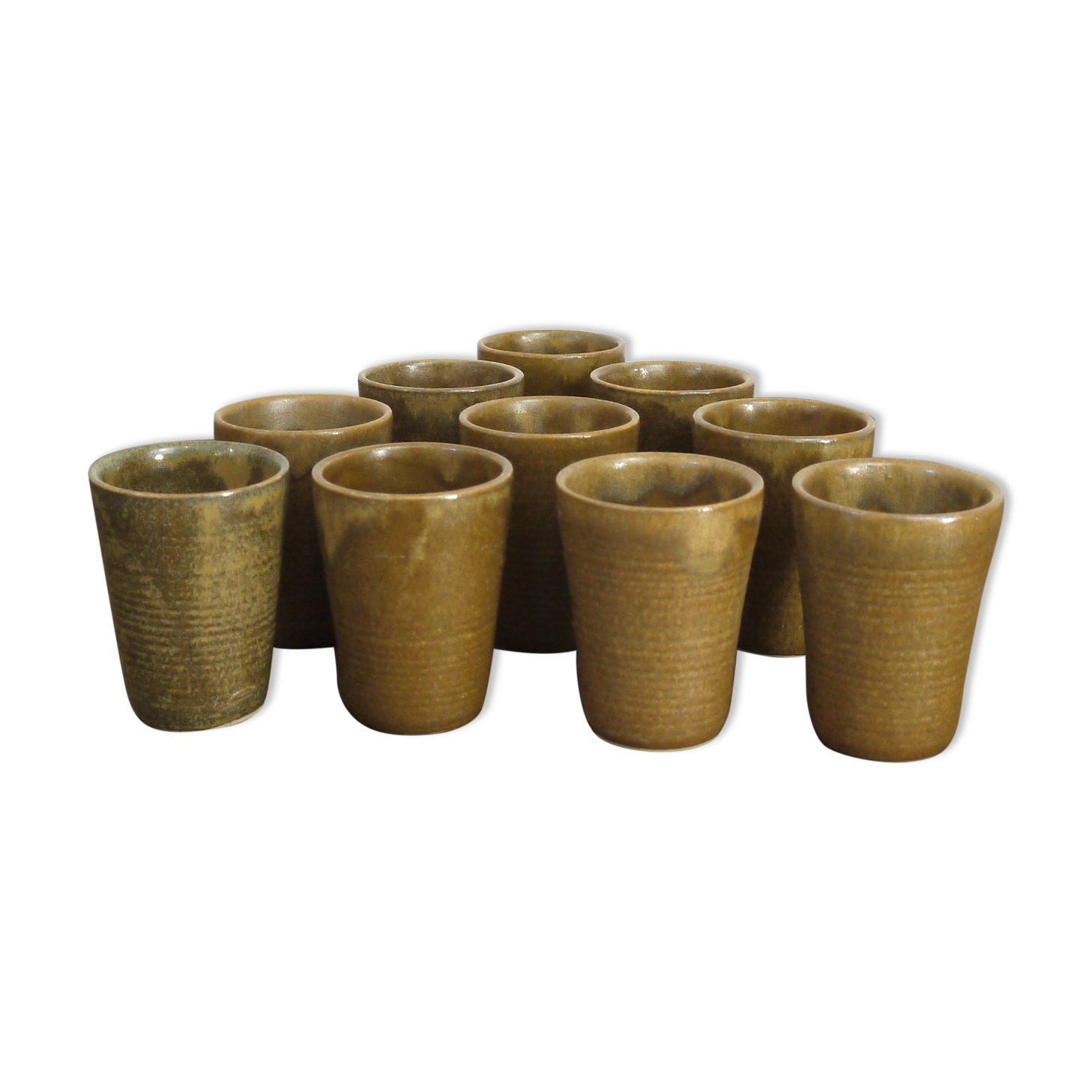 Lot of ten cups of Digoin sandstone
