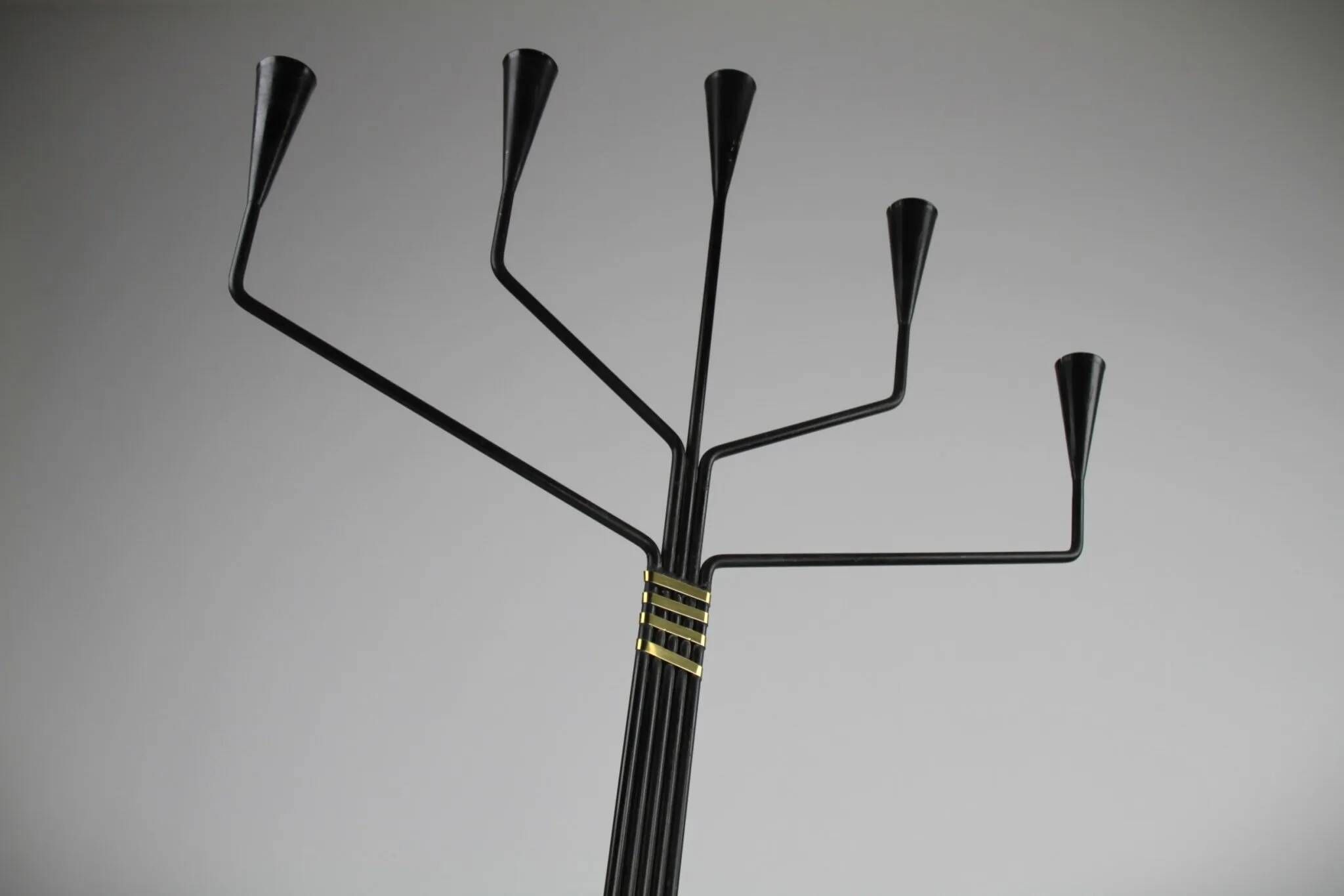 Floor Standing Candelabra with Black & Brass Details – by Gunnar Ander for Ystad-Metall – Sweden, 1960s