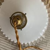 Old pairs of vintage white opaline pendant lights