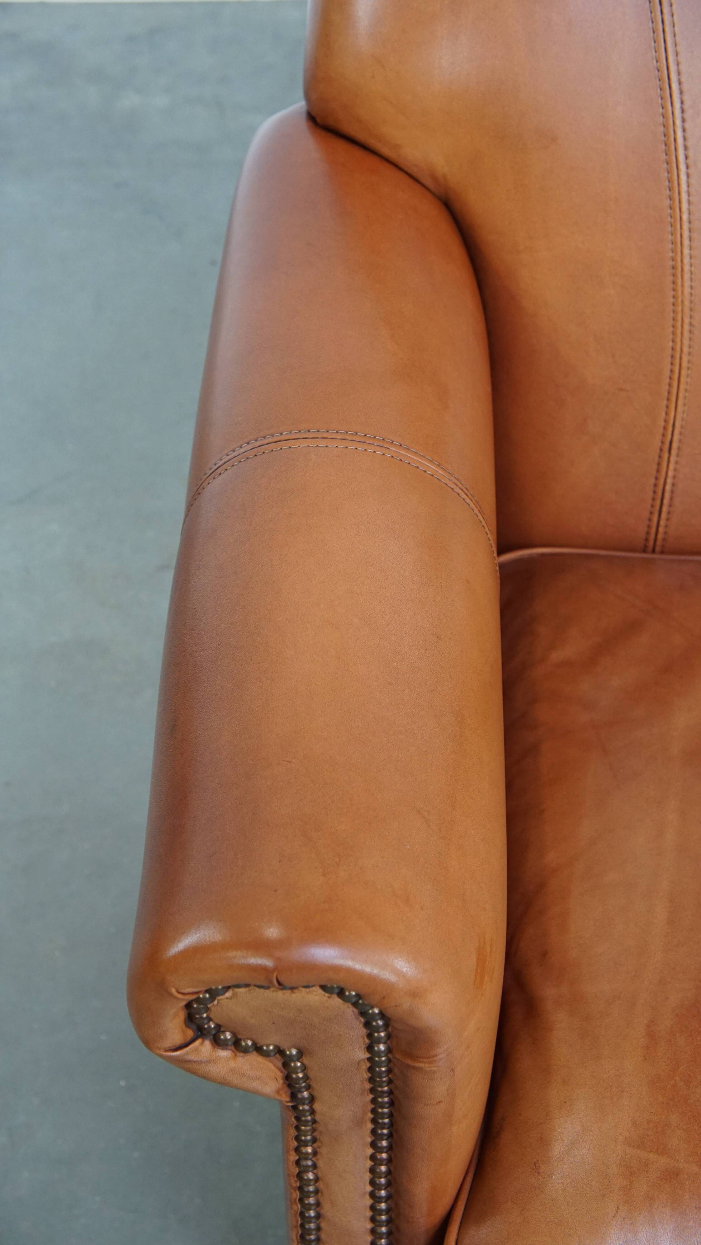 Cognac-Colored Armchair Made of Cowhide Leather