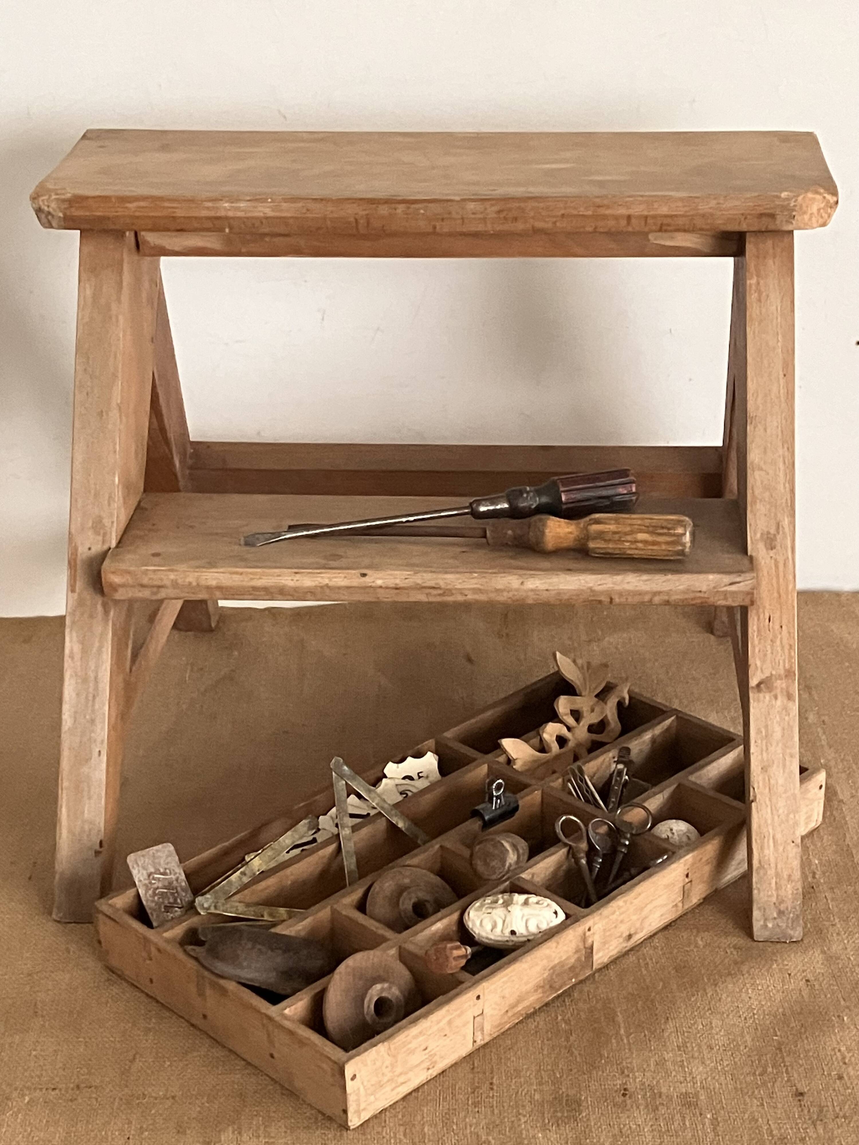 Step stool, small wooden workshop stepladder