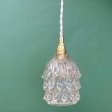 Suspension globe vintage en verre moulé