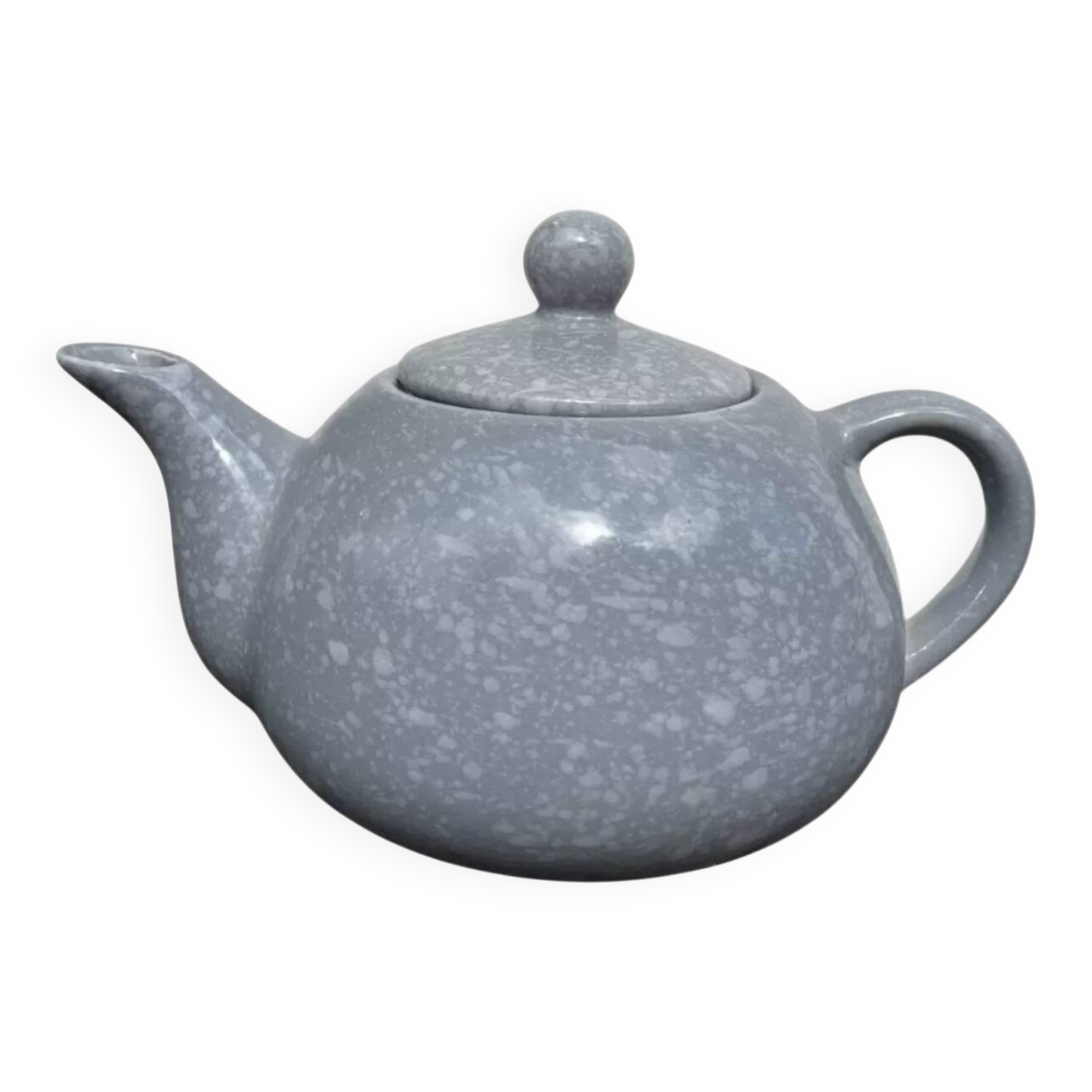 Théière 1980 grise et blanche moucheté