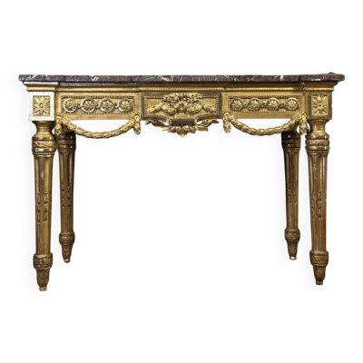 Console Louis XVI En Bois Doré, Marbre Gris Des Ardennes, XVIIIème Siècle