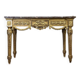 Louis XVI Console in Gilded Wood, Grey Ardennes Marble, 18th Century