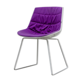 Flow MDF chair with white lacquered shell and purple fabric