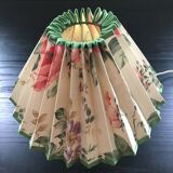 Green ceramic lamp and flowered lampshade