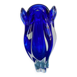 Vintage cobalt blue blown glass vase, organic shape from the 1960s.