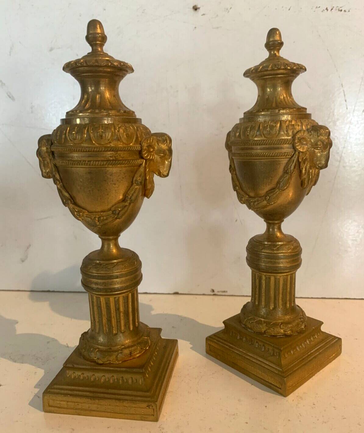 Pair of Louis XVI style candlesticks or covered vases in gilded bronze 20th century