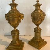Pair of Louis XVI style candlesticks or covered vases in gilded bronze 20th century