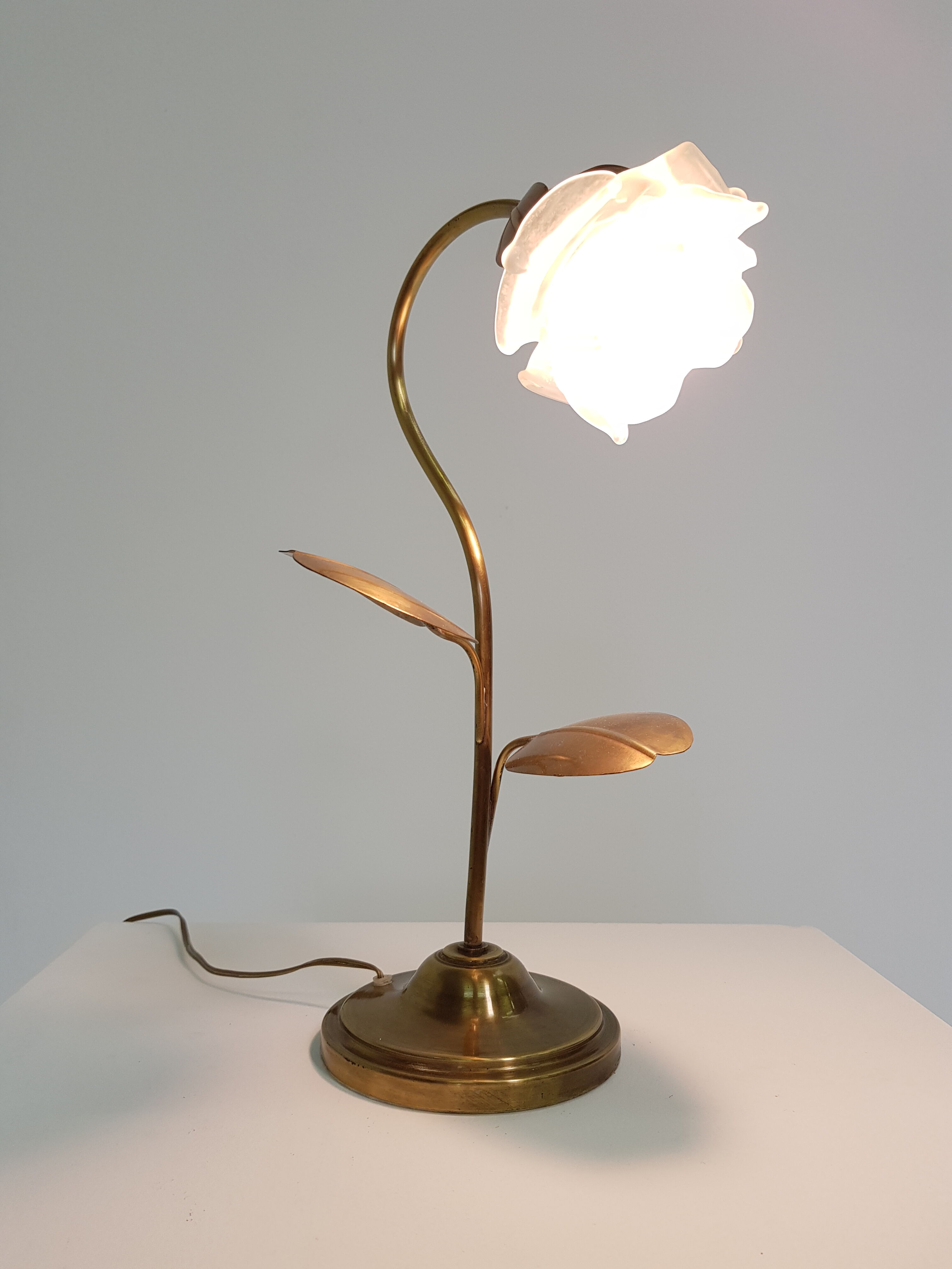 Vintage brass and glass flower lamp