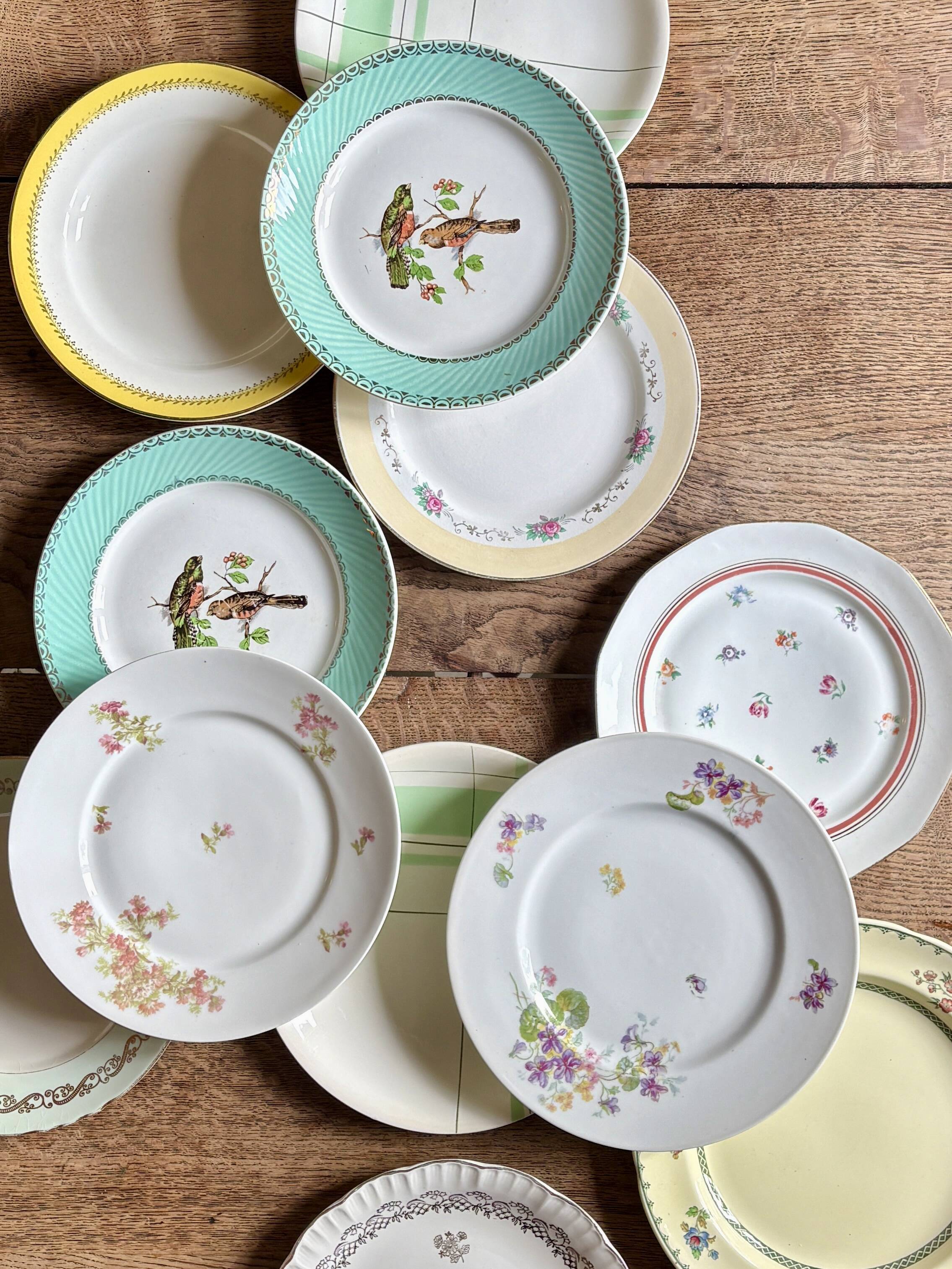 Lot de 12 assiettes plates vintage dépareillées