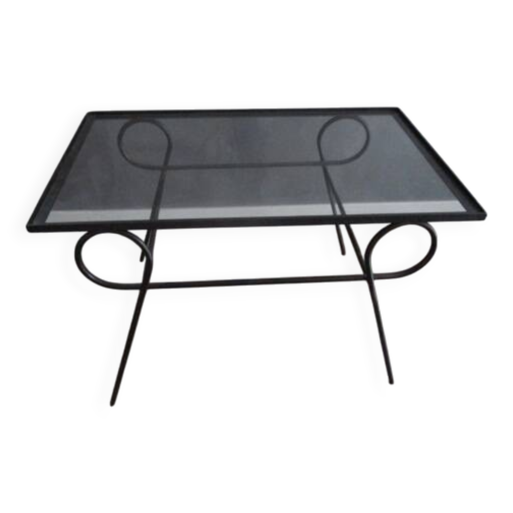 50s/60s coffee table in black metal and glass top