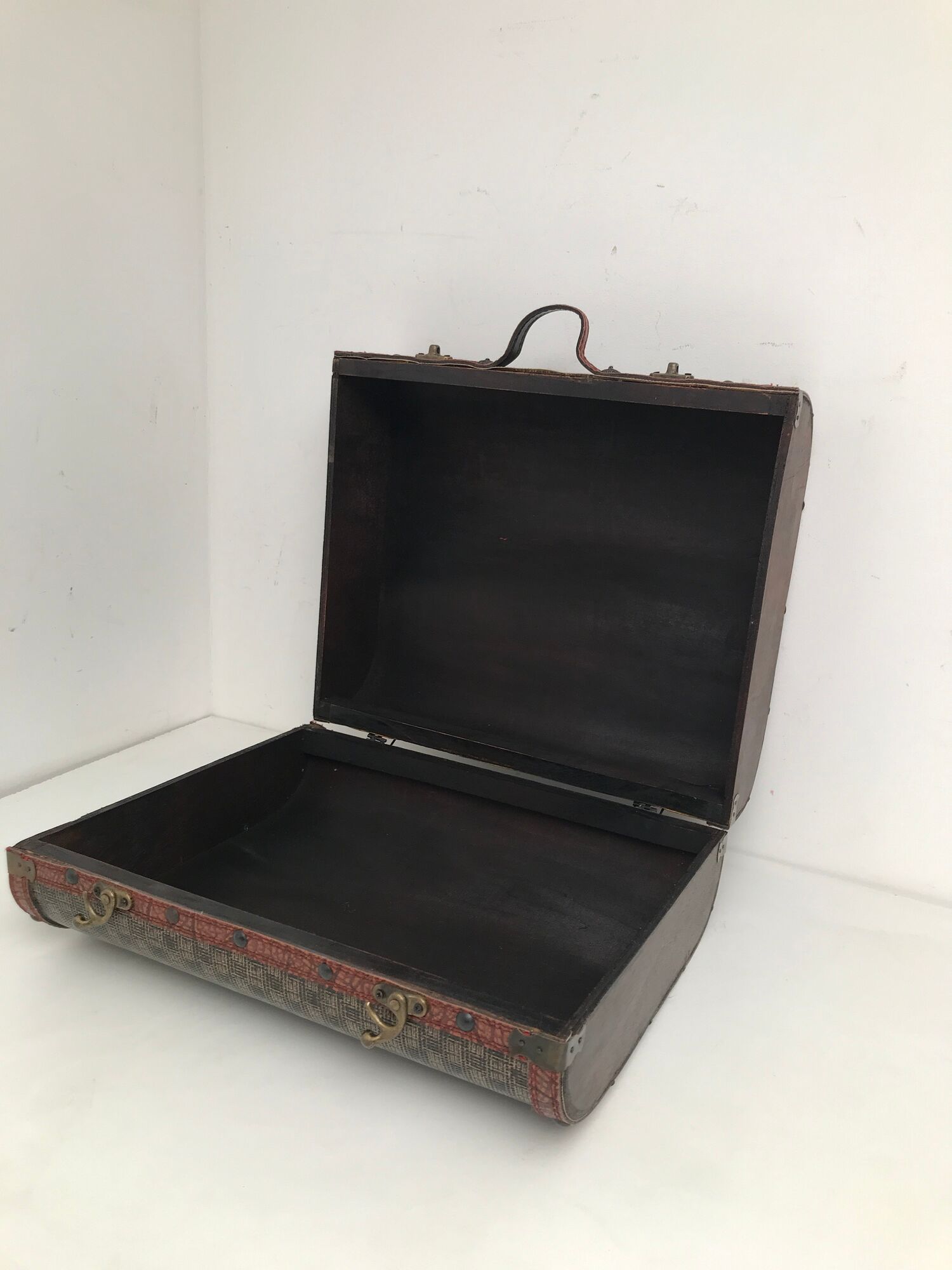 Wooden suitcase leather and metal 60s