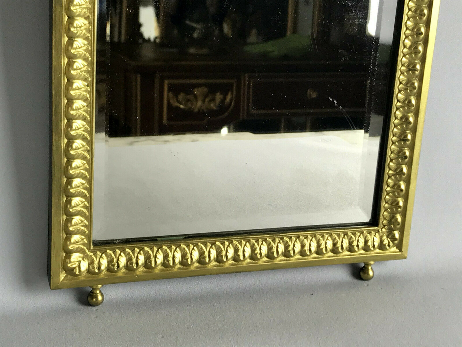 Old gilded bronze mirror in Louis XVI style with beveled mirror 37x23,5cm