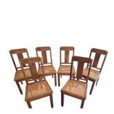 Set of 6 beautiful caned chairs in solid walnut Art Deco style.