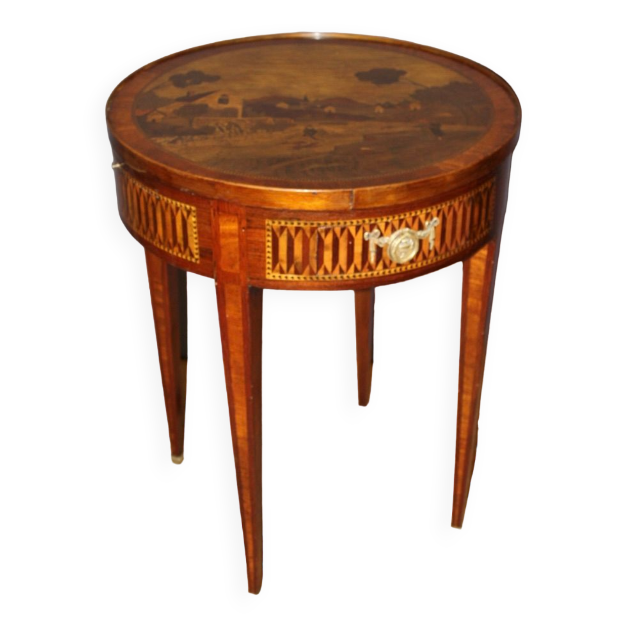Louis xvi style hot water bottle table in marquetry around 1900