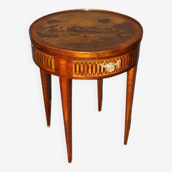 Louis xvi style hot water bottle table in marquetry around 1900