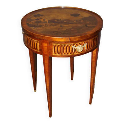 Table bouillotte de style louis xvi en marqueterie vers 1900
