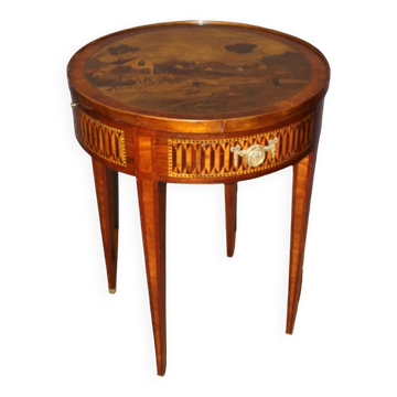 Table bouillotte de style louis xvi en marqueterie vers 1900