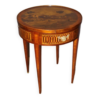 Louis xvi style hot water bottle table in marquetry around 1900