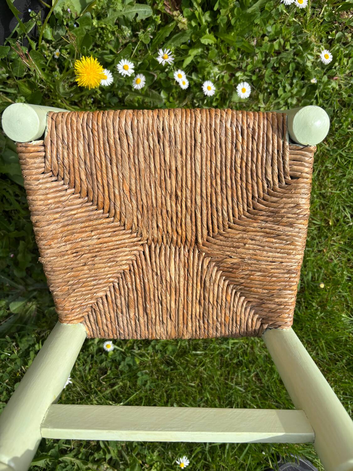 Mint green wooden and vintage straw children's chair
