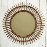 Miroir soleil vintage en rotin xl