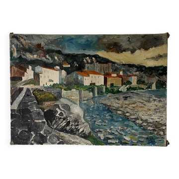 Huile sur toile "Vue de Corse" signée et datée 64
