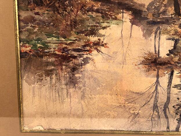 Louis Tauzin (1842-1915), “Landscape at the river” watercolor signed and framed