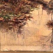 Louis Tauzin (1842-1915), “Landscape at the river” watercolor signed and framed