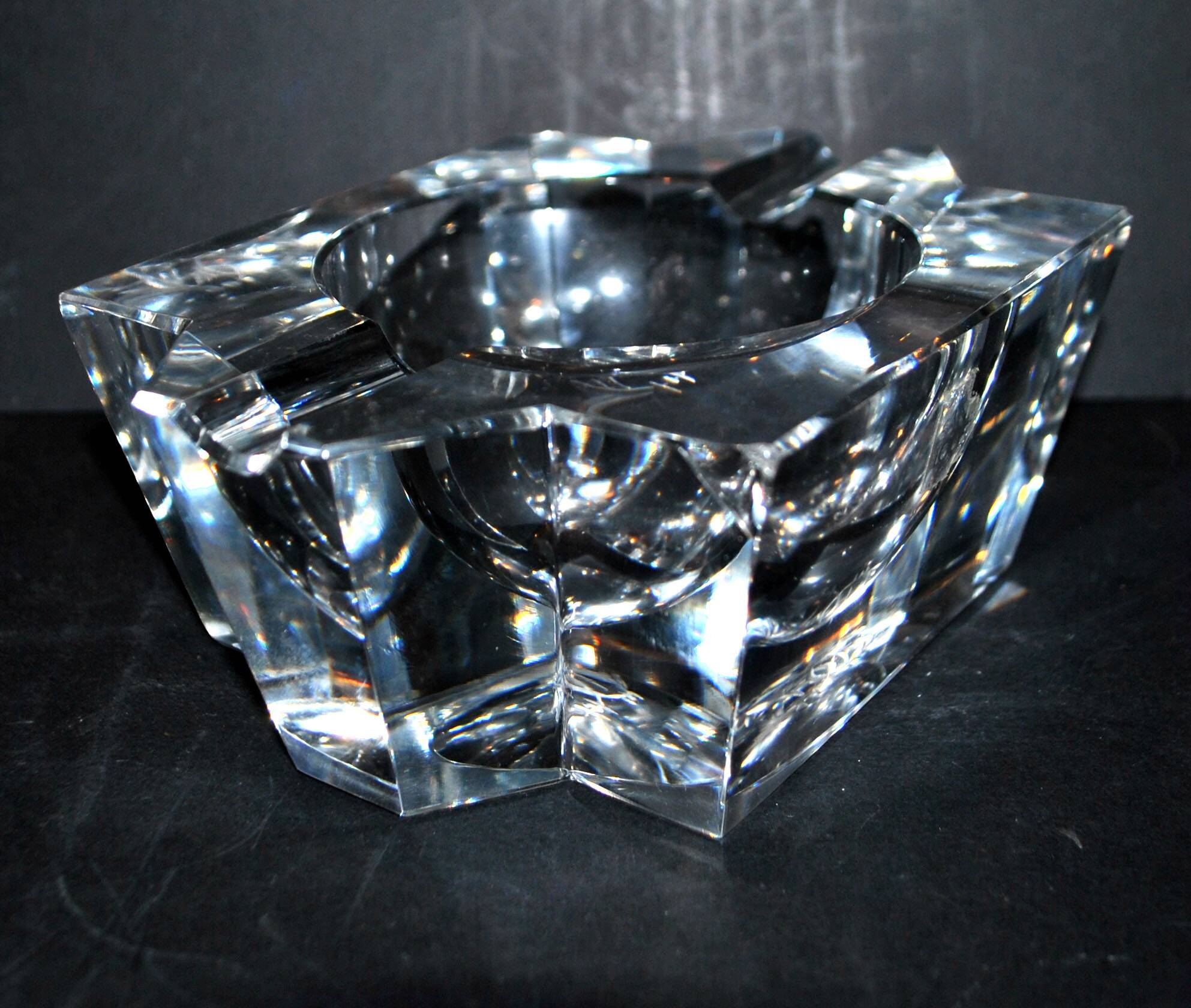 Saint-Louis DESIGN Modernist Crystal Ashtray with Label