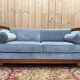 Louis XVI style sofa bed – Mahogany-stained beech & blue velvet