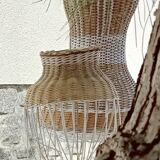 Duo of rattan hanging lamps
