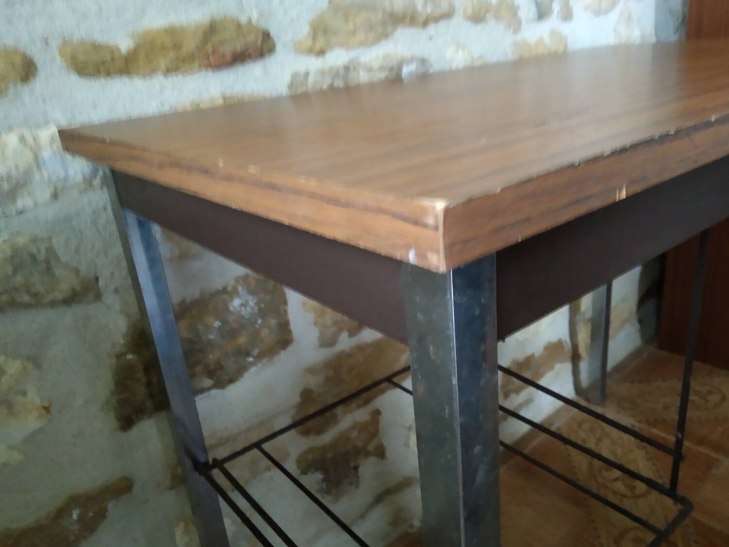 Metal and wood desk from the 1970s.