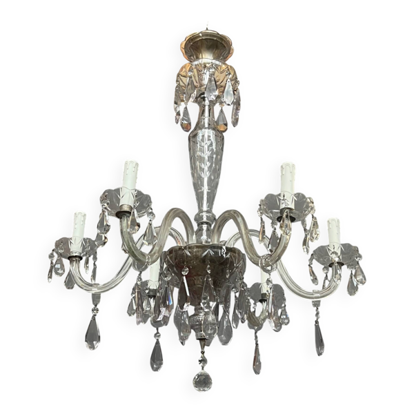 Lustre vénitien décoré de cristal clair et de cristal coloré rare.