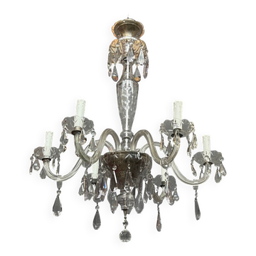 Venetian chandelier decorated with clear crystal and rare coloured crystal.