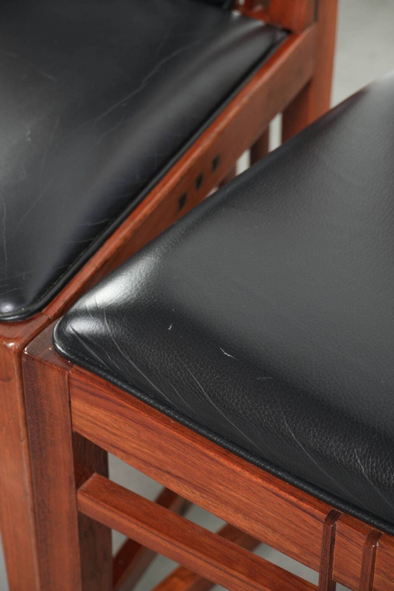 Elegant set of four black cowhide and wooden Art Deco dining chairs