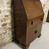 Oak display secretary cabinet, two-body furniture with drop-down front.