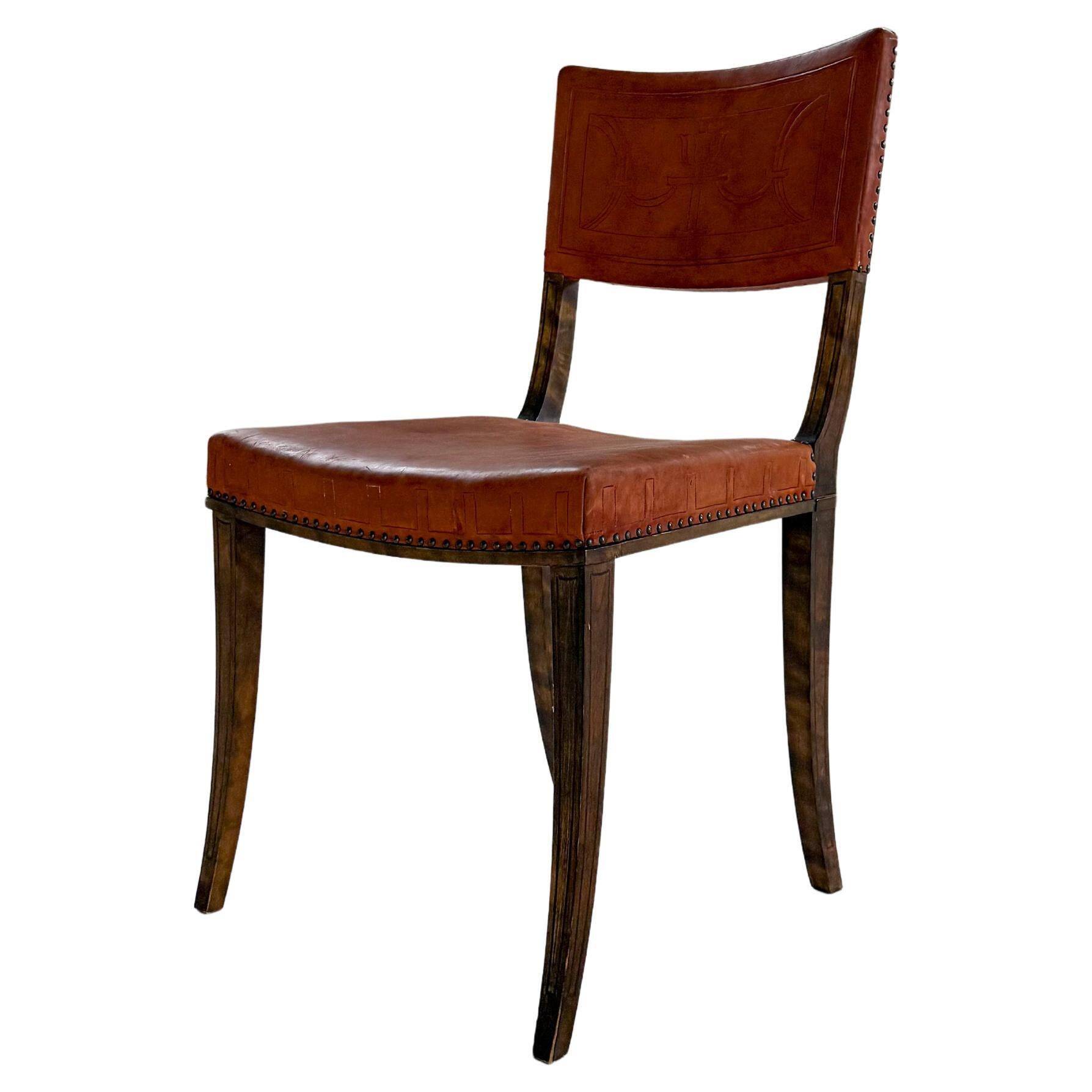 Chaise suédoise Art déco en pin et cuir Carl Bergsten 1929