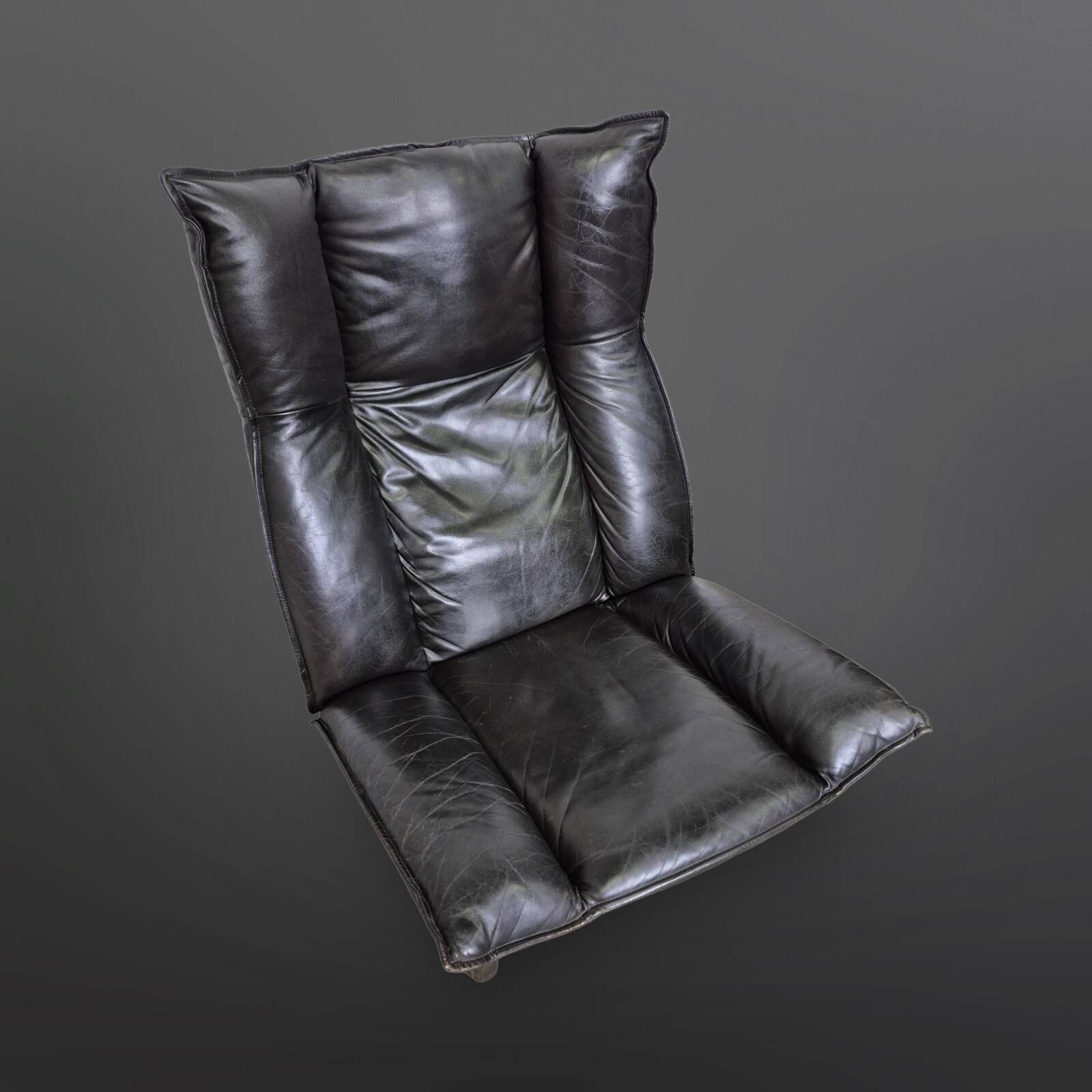 Set of 2 black leather lounge chairs by Peem Oy, Finland 1970s