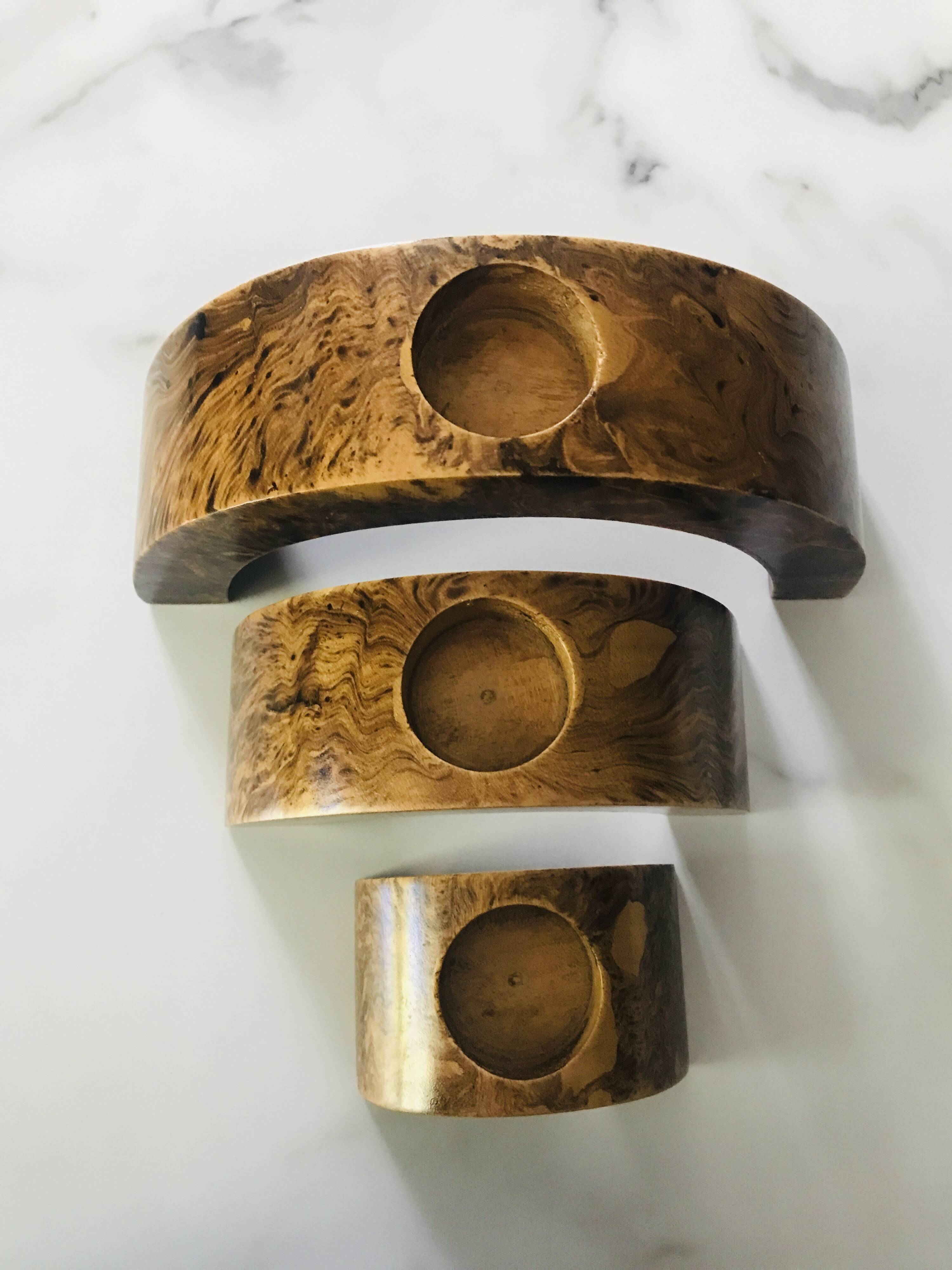 Triptych candle holders arcs wood