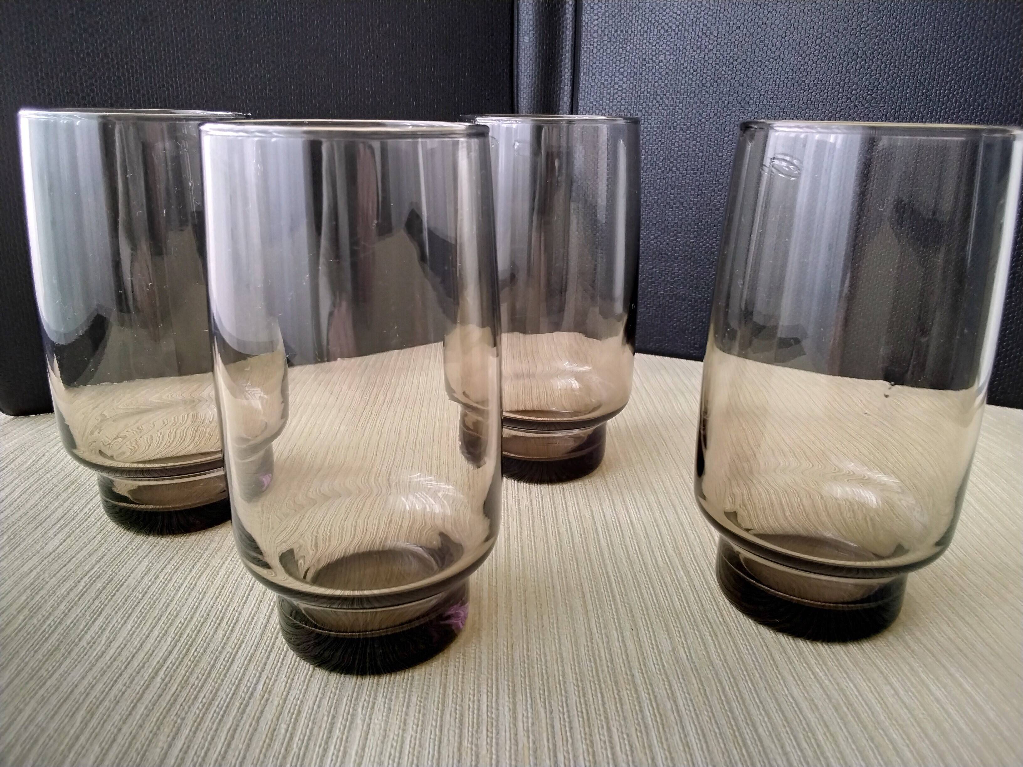 4 Vintage Smoked Glass Orangeade Glasses