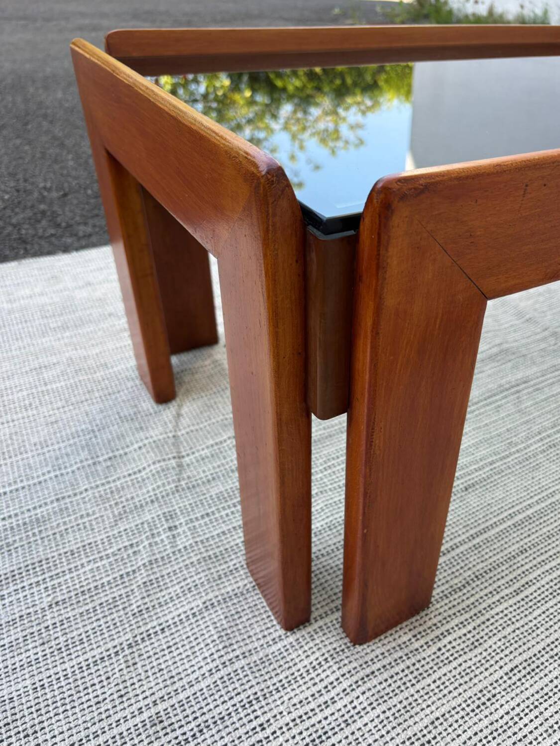 Afra and Tobia Scarpa wood and smoked glass coffee table