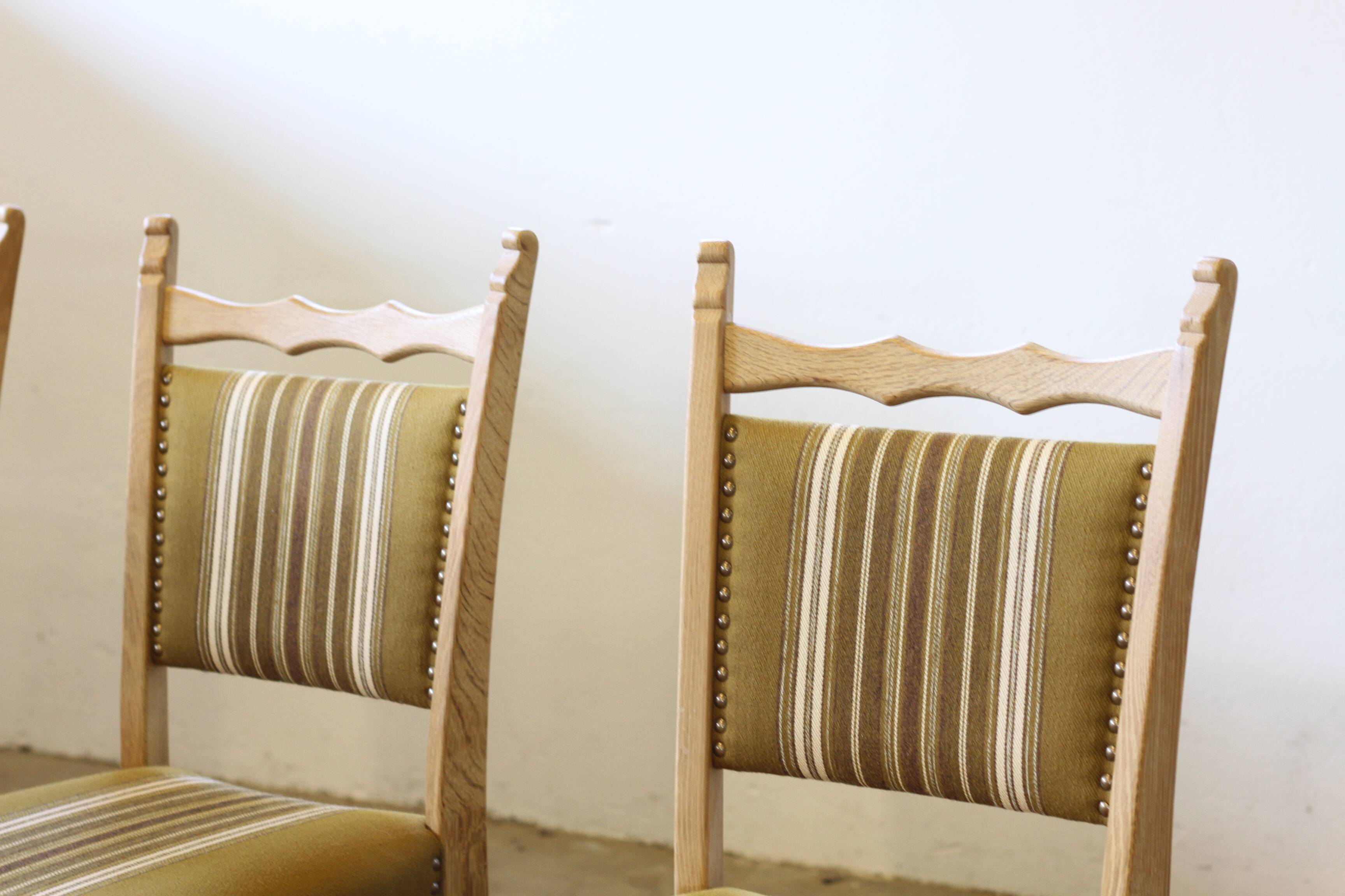 Brutalist Danish Modern Oak Dining Chairs in the style of Henning Kjærnulf
