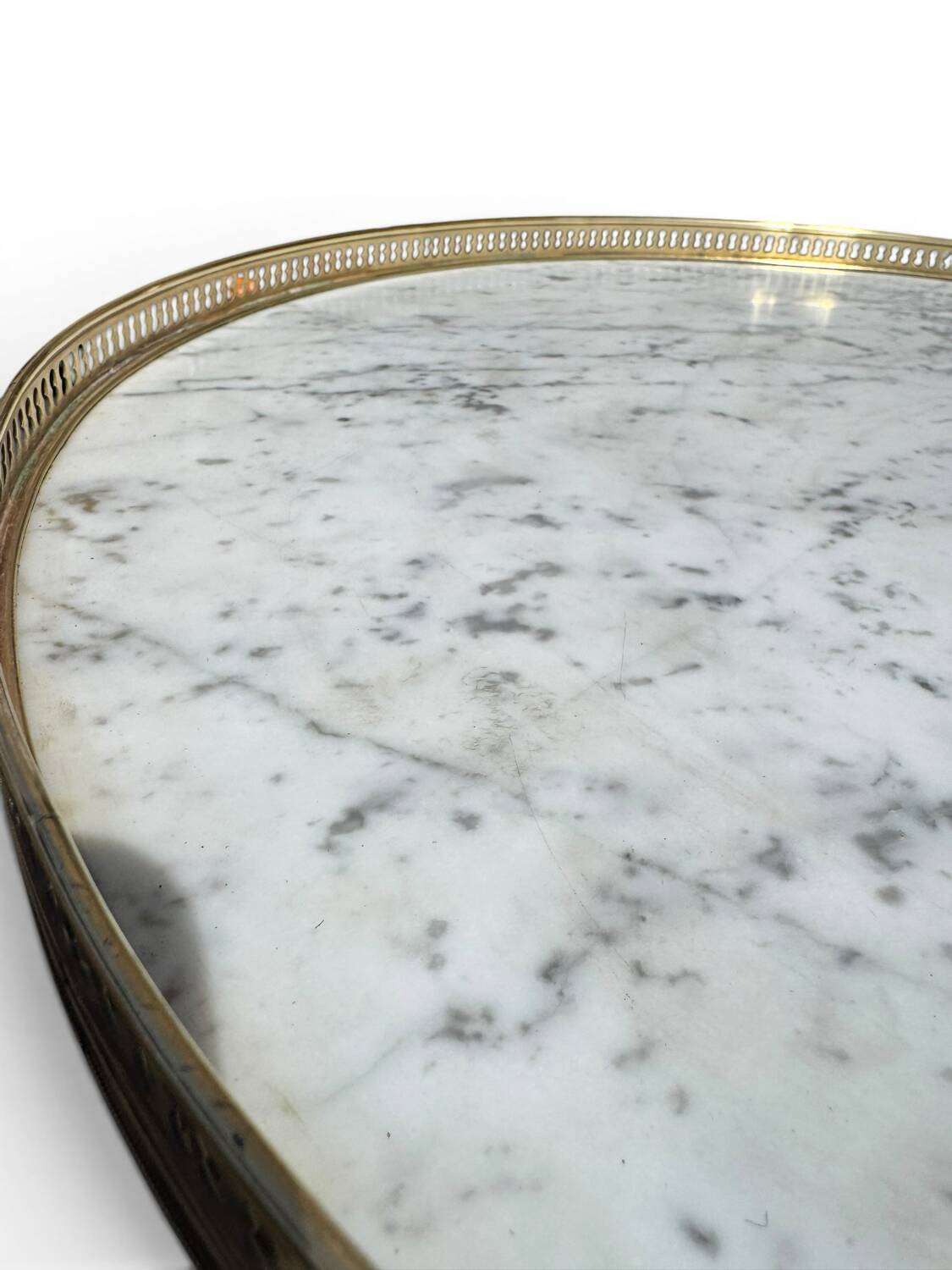 Bouillotte table in Louis XVI style made of blackened wood, marble, and brass.