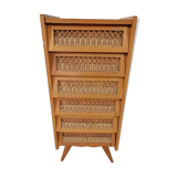 Chiffonnnier bois et rotin 6 tiroirs