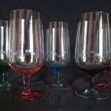 Set of 6 colored Art Deco style glasses, large size, 1960s
