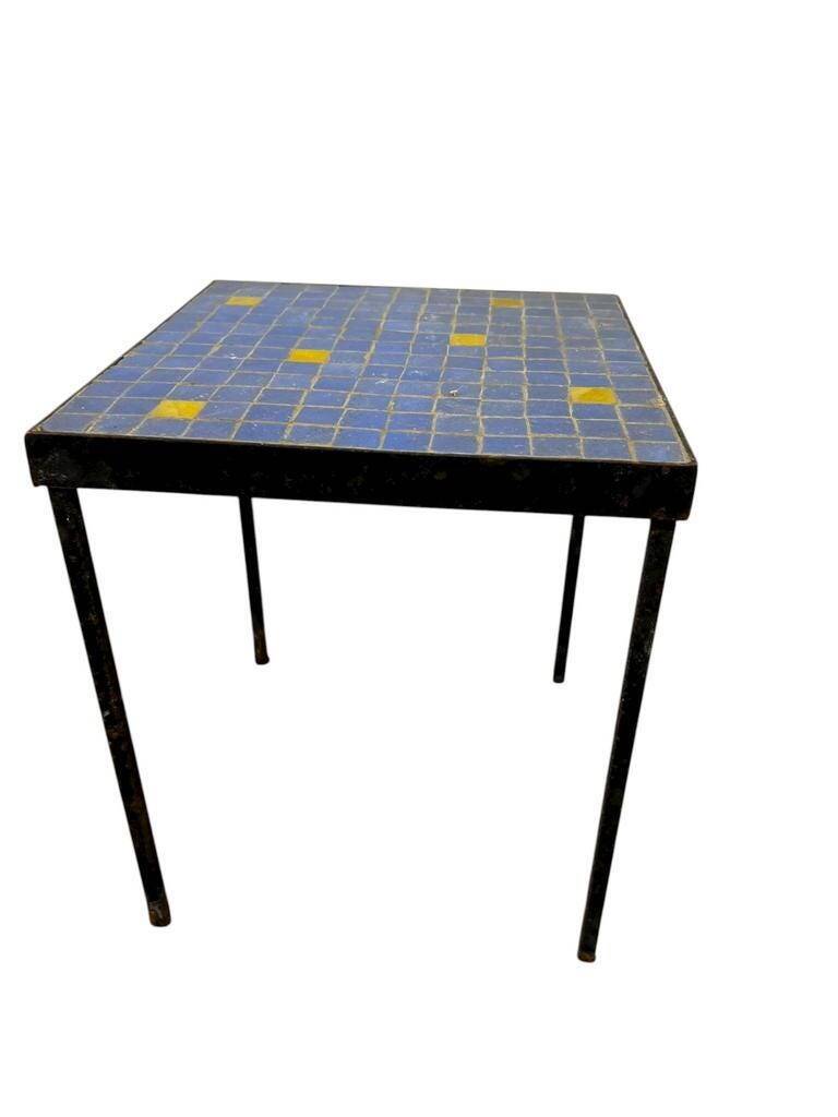 Table d'appoint vintage en mosaïque bleue / table à plantes