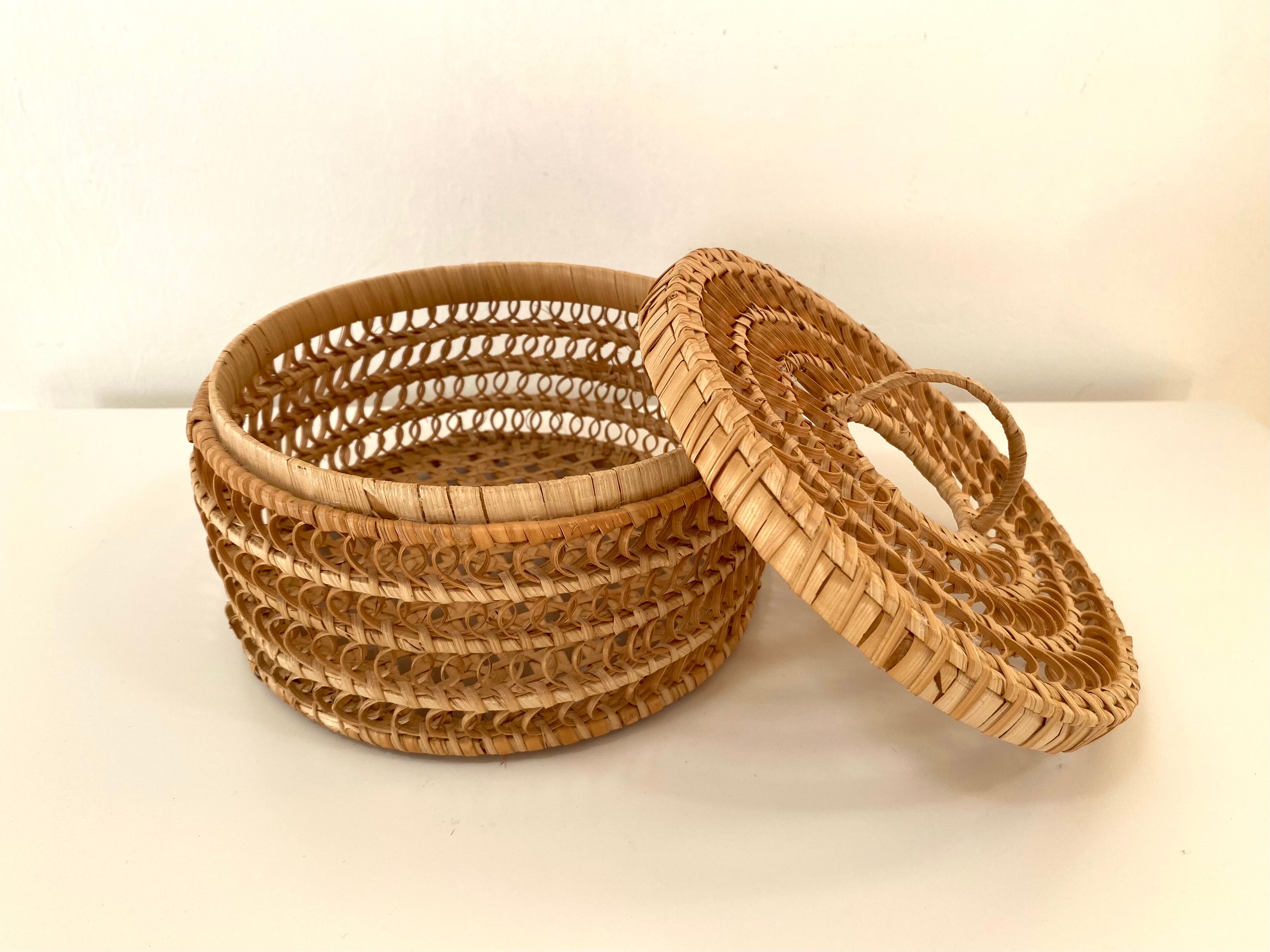 Vintage basket box in woven rattan